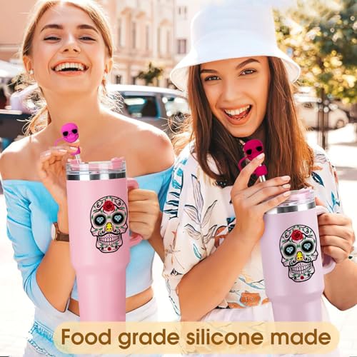 5-Pack Skull Straw Toppers for Stanley Cup 30 & 40 Oz - Silicone Halloween Accessories