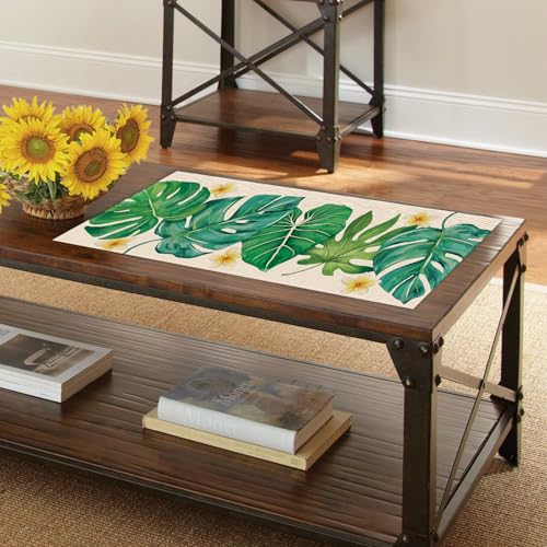 Tropical Monstera Palm Leaves Table Runner - 13x36 Inches