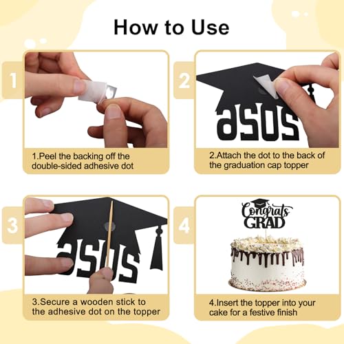Congrats Grad 2026 Cake Topper Set - Black Glitter Graduation Decor