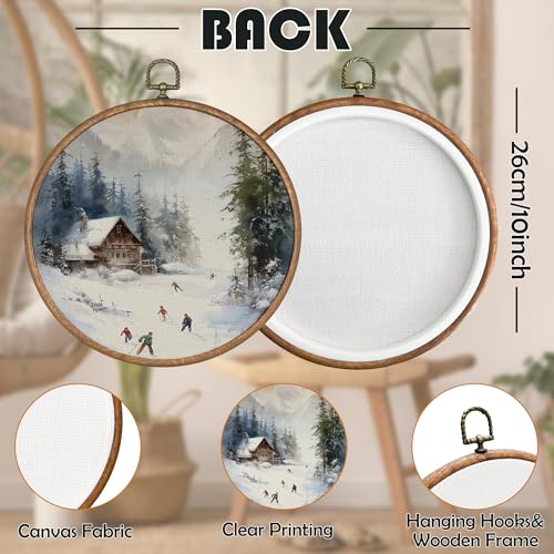 BCUANGD Winter Skiing Round Wall Art Canvas 10x10 Rustic Holiday Decor