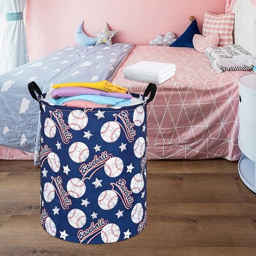 HUAYEE Baseball Laundry Hamper - Foldable Waterproof Storage Basket (R-Blue)