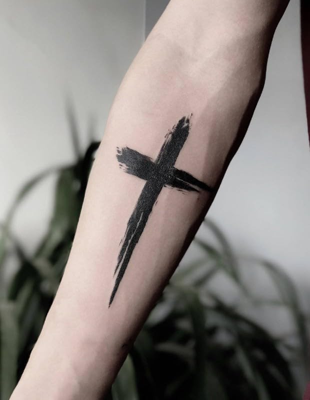 Black Herbal Cross Temporary Tattoo Stickers 2 Pcs Fake Body Art for Men Women