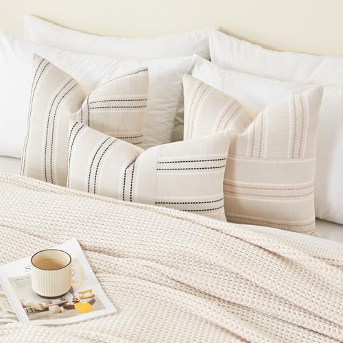 GriNeed 18x18 Olive Green Striped Throw Pillow Covers - Set of 2