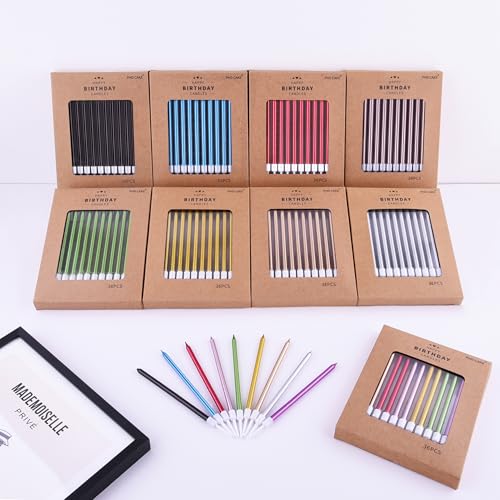 PHD CAKE 36-Count Green Long Thin Tapered Birthday Cake Candles with Holders