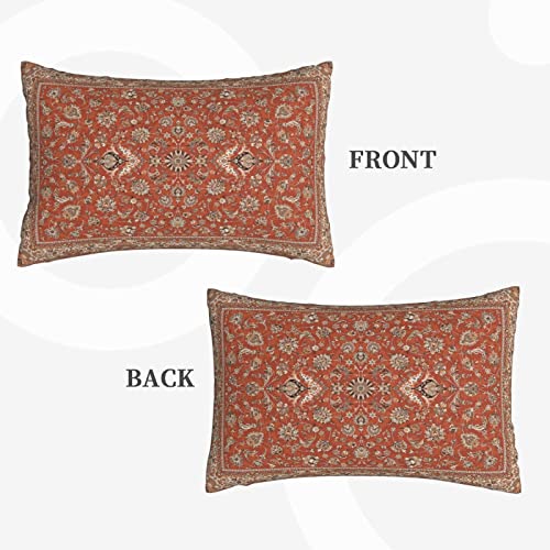 Terracotta Persian Carpet Lumbar Pillow Cover - 12x20 Inches