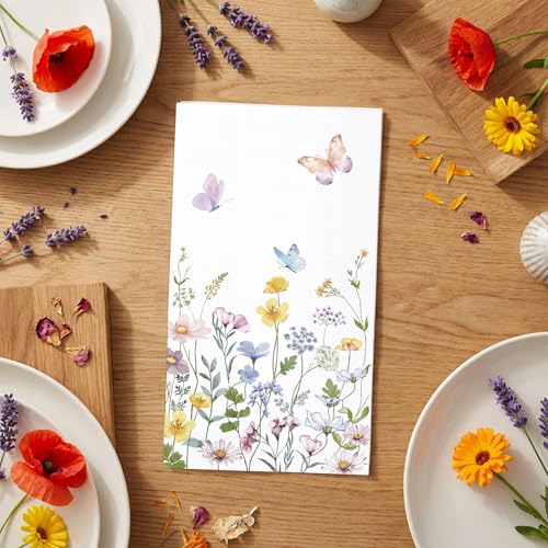 50-Pack Watercolor Floral Disposable Hand Towels – Wildflower Napkins