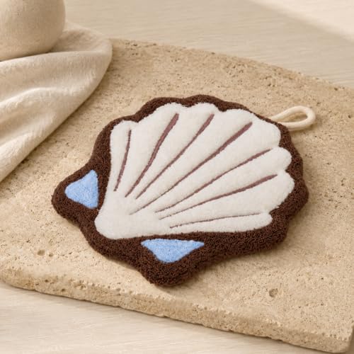 Ocean-Themed Coral Fleece Hand Towels with Shell & Starfish Design, Soft & Absorbent