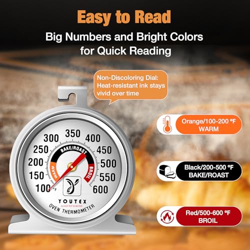 Youtex 2-Pack Stainless Steel Oven Thermometer for Baking, Grilling & Smoking