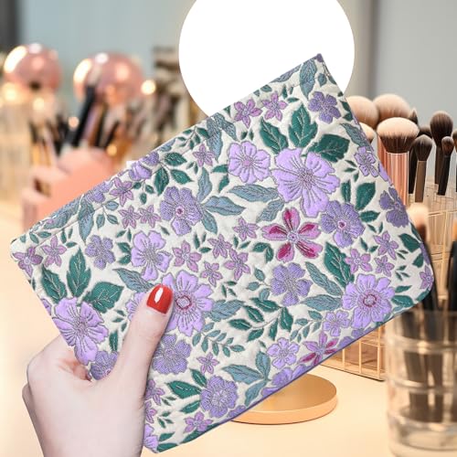 KeYaMee Large Floral Travel Cosmetic Bag & Toiletry Pouch Purple