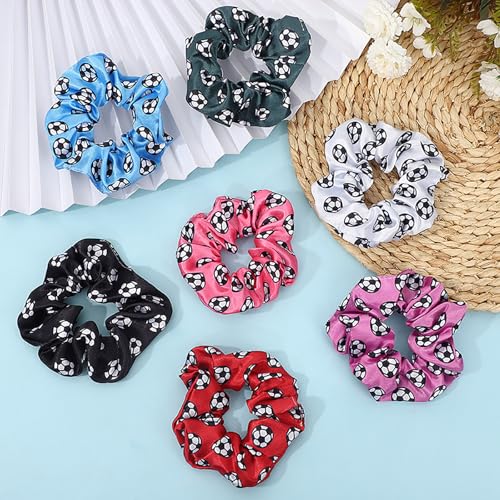 Doneace Soccer Hair Scrunchies 7-Color Elastic Football Ponytail Holders for Sports Girls