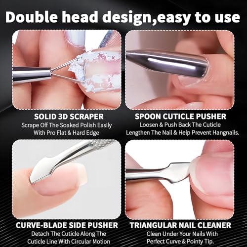 Stainless Steel Cuticle Pusher and Remover Tool 2-Pack with Case