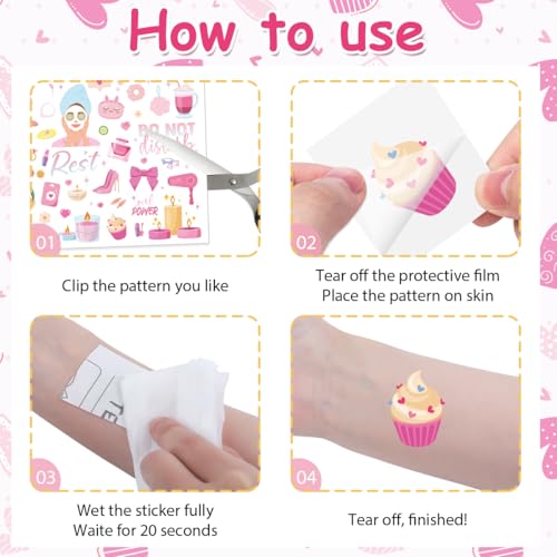 Spa Temporary Tattoos Pink Slumber Party Favors 8 Sheets