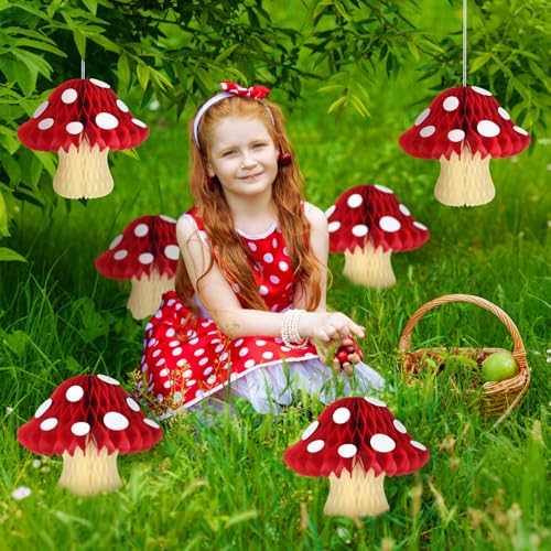 6 Pcs Red Mushroom Honeycomb Centerpieces for Parties
