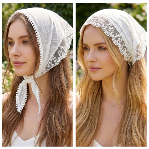 Sucrain Lace Hair Scarf Bandana for Women Adjustable Head Kerchief