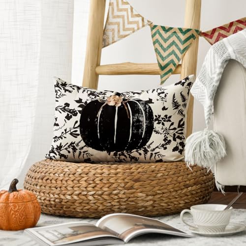 Fall Pumpkin Leaves Throw Pillow Cover 20x12 Inch - AVOIN