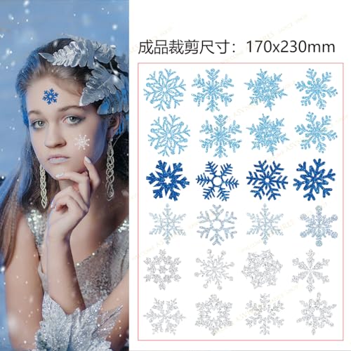 Glitter Snowflake Temporary Tattoos, 48PCS Winter Body Stickers