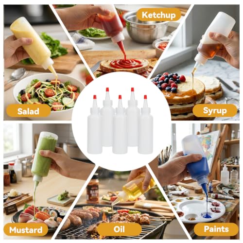 5 Pack 4oz Plastic Squeeze Bottles with Red Twist Cap for Sauces