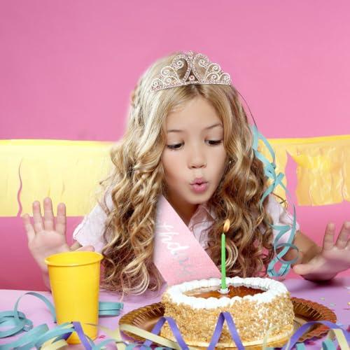 AOPRIE Birthday Sash and Rhinestone Tiara Set for Women, Pink 2-Pack