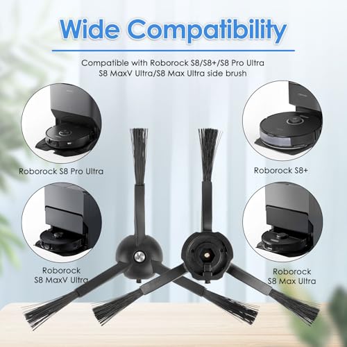 COWINORY 3 Armed Black Side Brush - 8 Pack for Roborock Q5 Max+ & S8 MaxV Ultra
