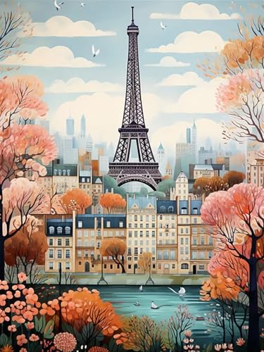 Eiffel Tower Paint by Numbers Kit for Adults - 12x16 Canvas