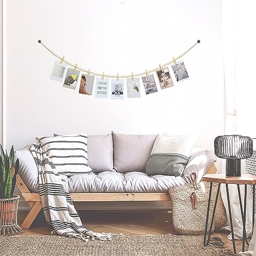 Hanging Photo Display Boho Wood Bead Garland Wall Decor - Nature / 1