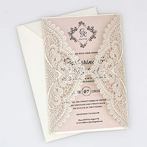 Blush Pink Laser Cut Wedding Invitation Sample - 5x7 Inch