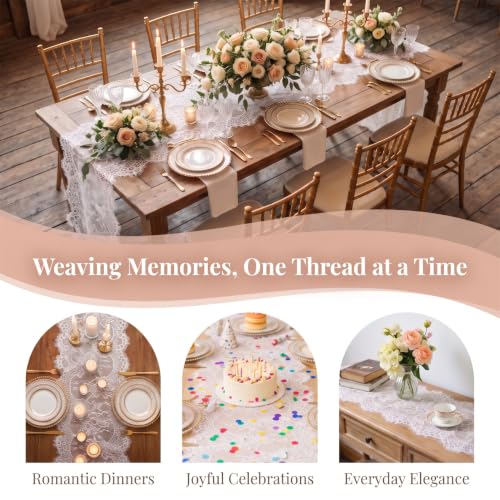 Pardecor Lace Table Runner 12x120 Inch, 10 Pack - White for Wedding & Party