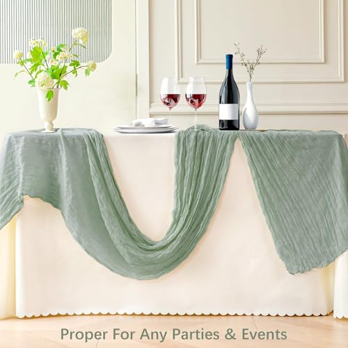 Sage Green Cheesecloth Table Runner 10 Pack - 35x120 Inch Semi-Transparent Boho Decor