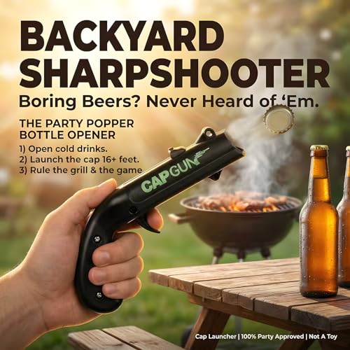 Black Cap Gun Bottle Opener - Fun Shooting Gadget for Parties