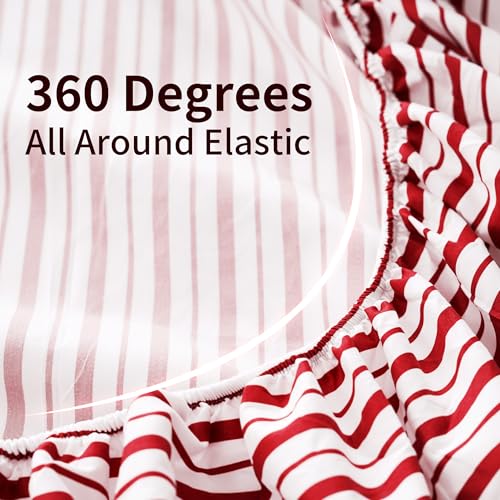 Full Size Burgundy Red Striped Bed Sheets Set - Super Soft & Breathable, Deep Pockets, Vertical Red Design