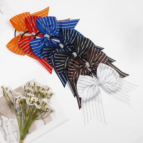 6 Pcs Navy Glitter Cheer Bows with Elastic Ponytail Holder for Girls