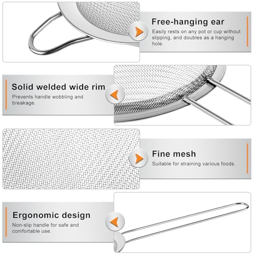 Ninsula 4-Piece Stainless Steel Fine Mesh Strainer Set with Long Handles
