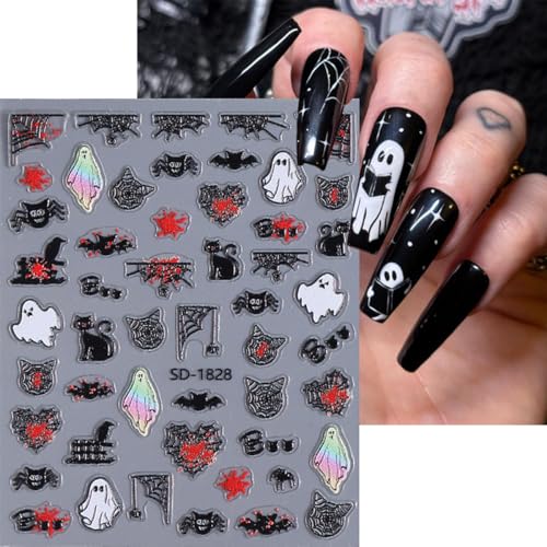 6 Sheets 5D Embossed Halloween Nail Art Stickers Spooky Ghost Pumpkin Decals
