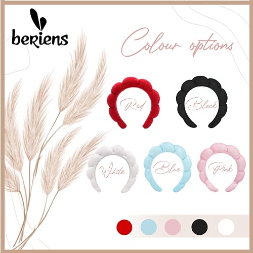 BERIENS Puffy Spa Headband - Soft Plush Pink Skincare & Makeup Hair Band