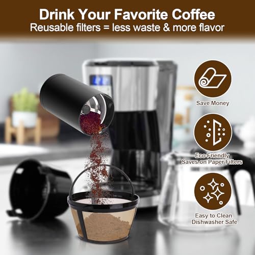 LIS ADORN Reusable Coffee Filter for 8-12 Cup Makers - Gold Tone Stainless Steel Mesh