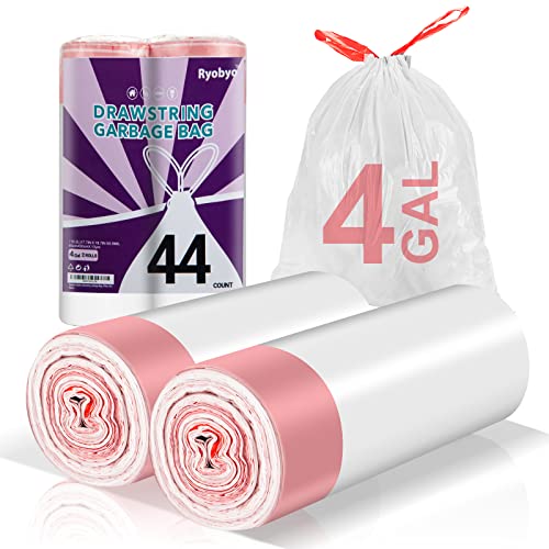 Ryobyo 4 Gallon Drawstring Trash Bags - Extra Strong, Leak-Proof, Unscented, 44 Pack