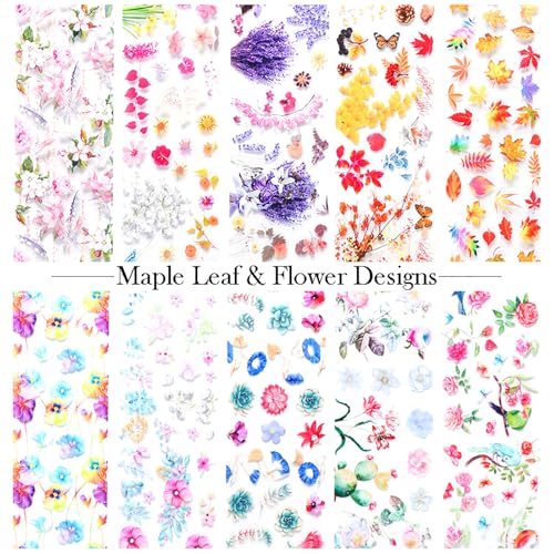 Fall Nail Foil Transfer Sheets - 10 Pcs Maple Leaf & Thanksgiving Designs