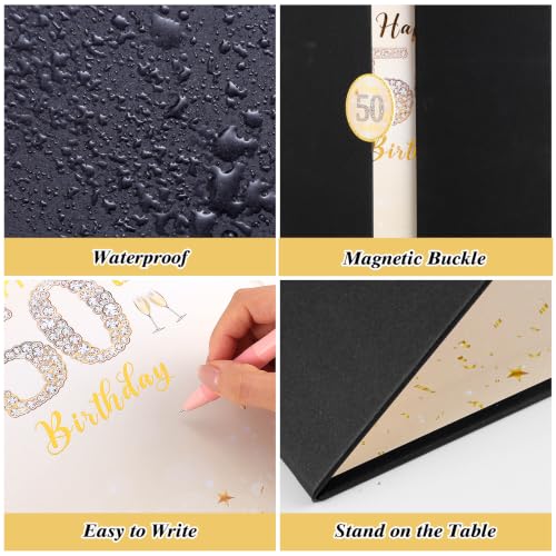 50th Birthday Guest Book Alternative Card - Black Gold Sign-In Board