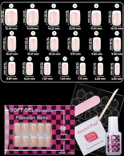 SUPNAIL Short Square French Tip Press On Nails with Glue & Tabs