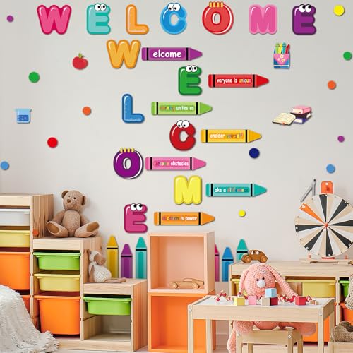 9 Sheet Welcome Back to School Crayon Window Clings for Classroom Decor