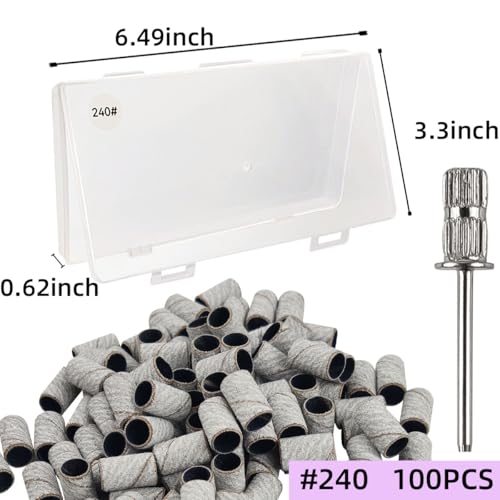 Nail Drill Sanding Bands 240 Grit White with Mandrel Bit 100 Pcs