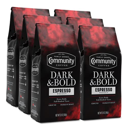 Community Coffee Dark & Bold Espresso Roast - 72 Ounces Ground Coffee, Pack of 6