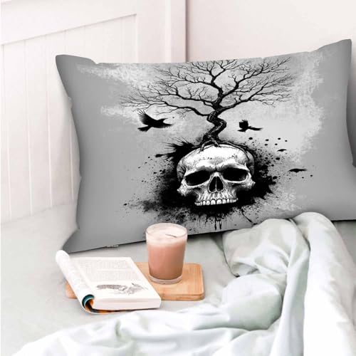 Mugod Spooky Skull Tree & Crow Pillowcase - 20x30 Inch