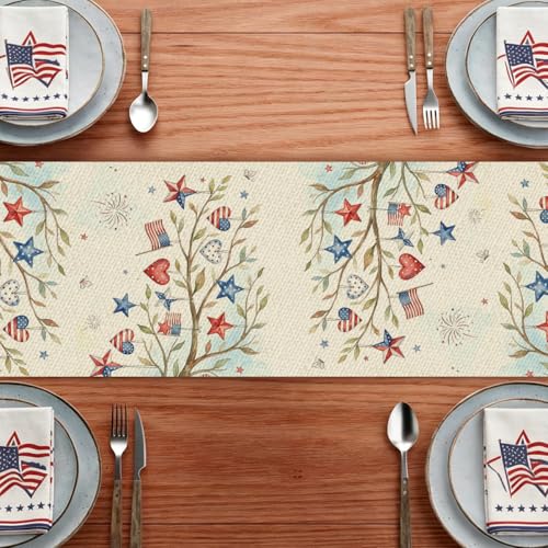 Patriotic Table Runner for Independence Day - 13x71 Inch