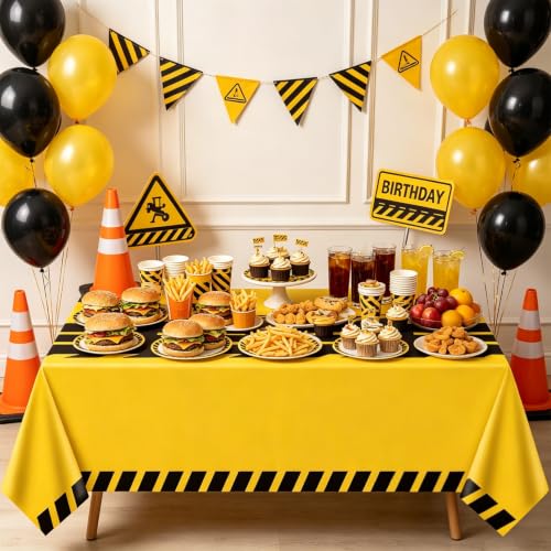 TJYJOY 3 Pack Construction Party Tablecloths - 51x86 Inch Waterproof Dump Truck Table Covers for Kids Birthday