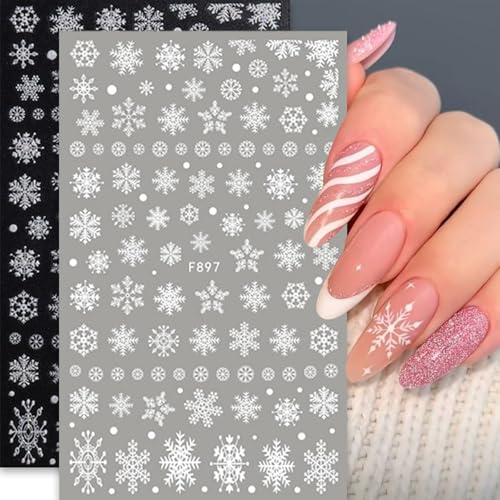 Christmas Snowflake Nail Art Stickers - 8 Sheets 3D White Winter Decals