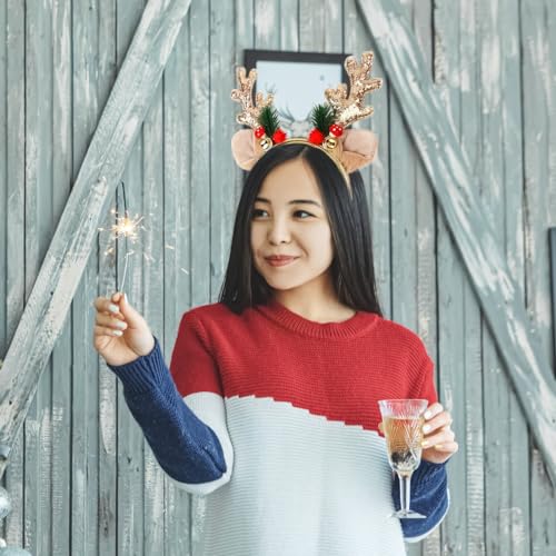 Christmas Reindeer Antler Headband with Glitter Ears and Bells