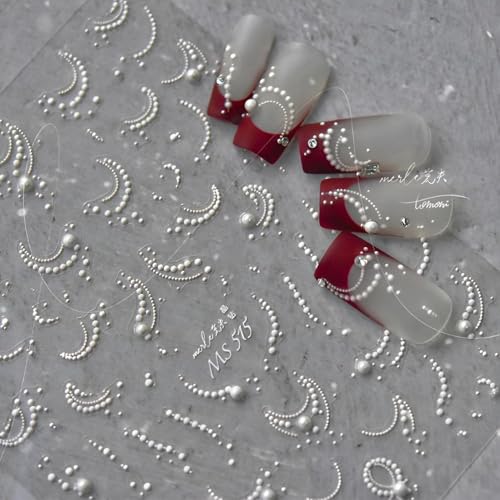Lukmexor 5D Embossed White Pearl Chain Nail Art Stickers & Crystals