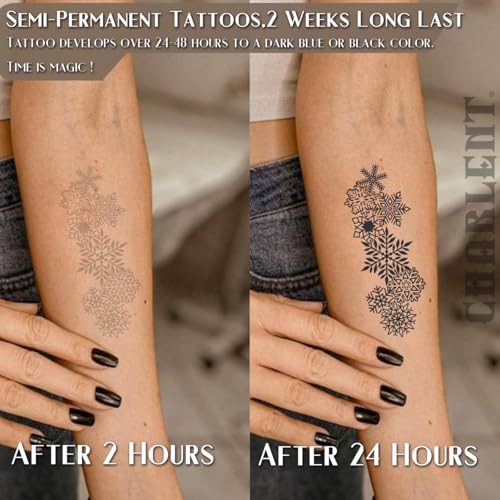 CHARLENT Snowflake Semi-Permanent Fake Tattoos 2 Weeks Long Lasting Waterproof