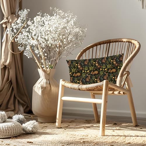 Rustic Dark Floral Rabbit Pillow Cover Botanical Bunny Cushion Cover